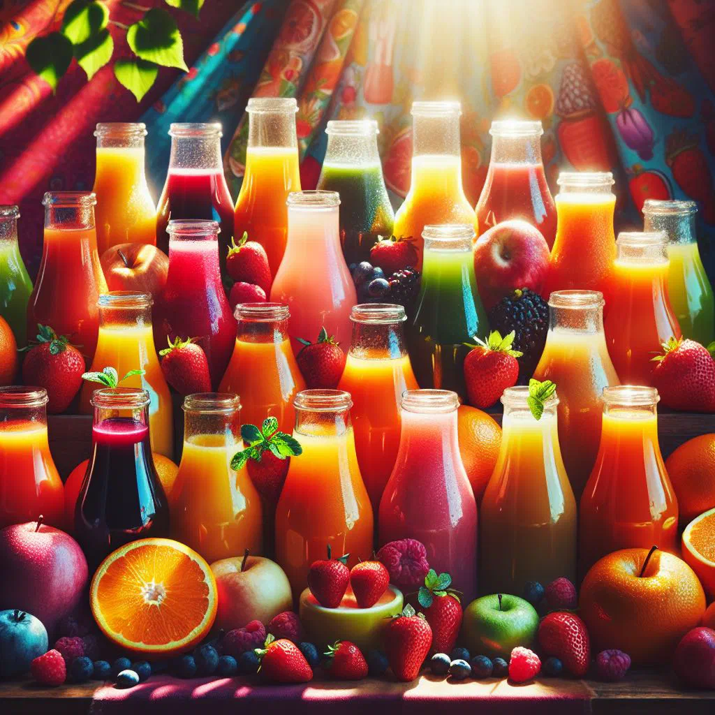 A glass of Albanian fruit juice served over ice with fresh fruit