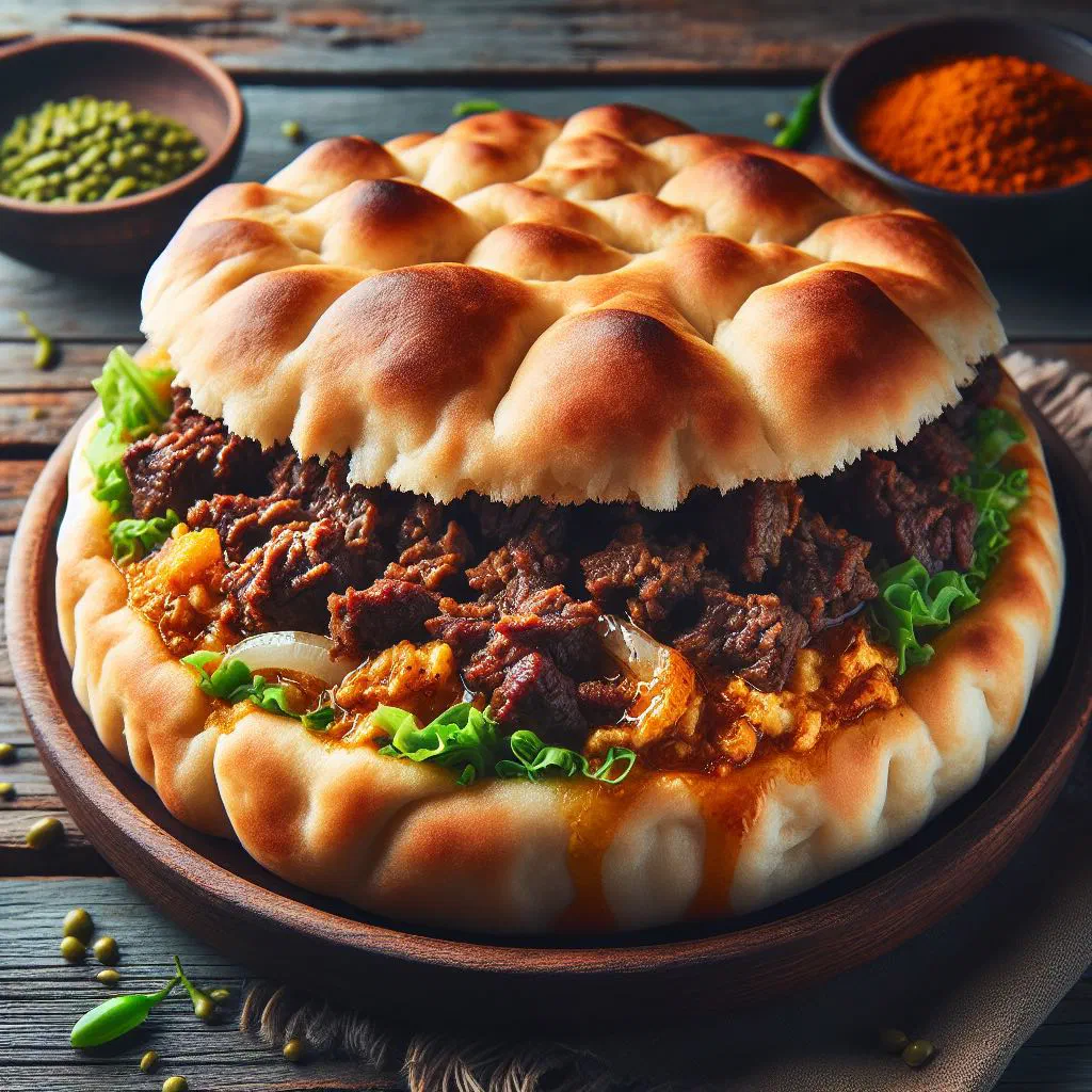 Golden pan-fried Albanian pita me mish parcels filled with spiced minced meat