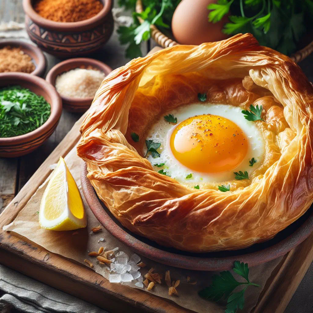 Golden fried brik pastry parcel filled with egg and fresh herbs