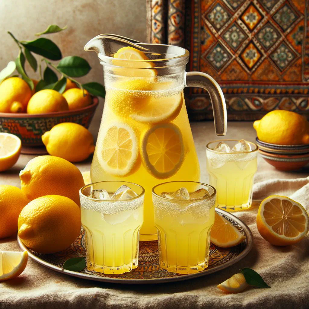 Chilled Algerian lemon drink in a glass garnished with fresh mint