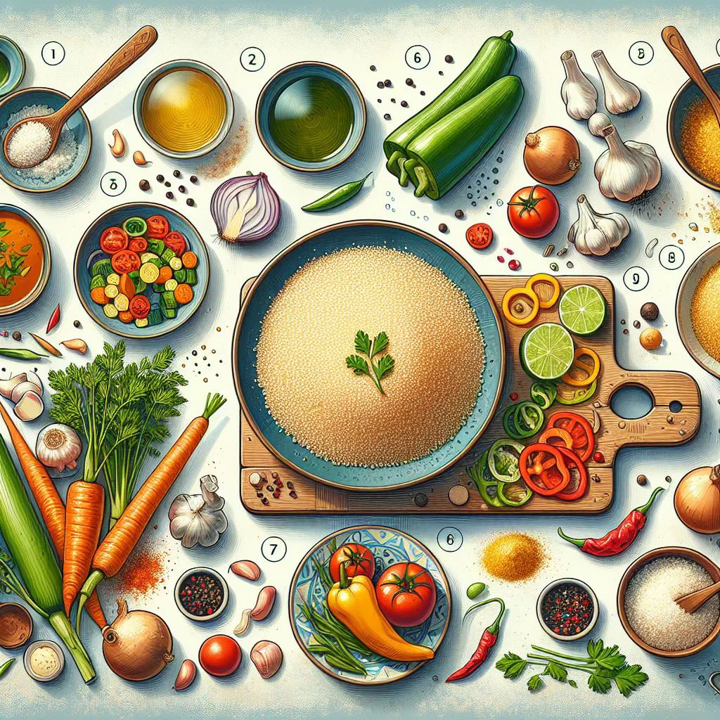 Fluffy Algerian couscous with vegetables and chickpeas in a bowl