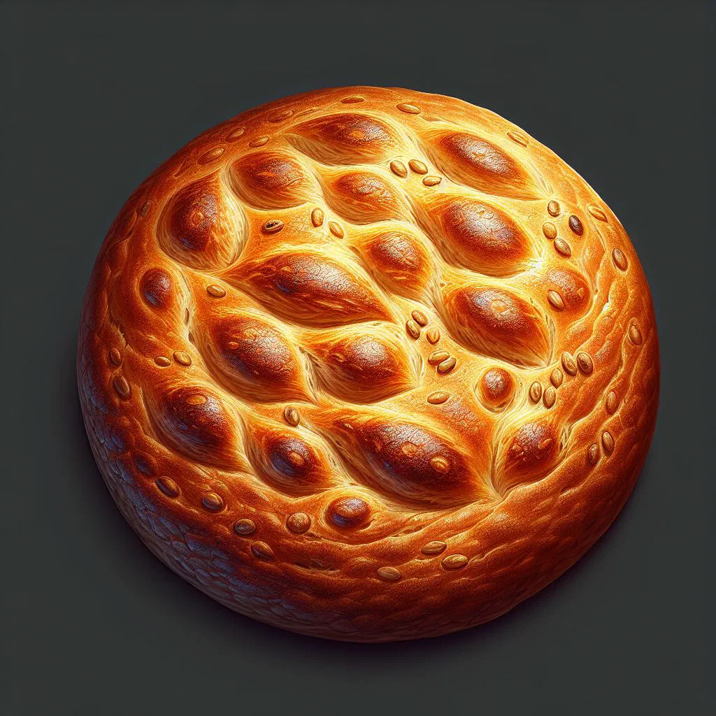Round golden Algerian kesra flatbread brushed with olive oil