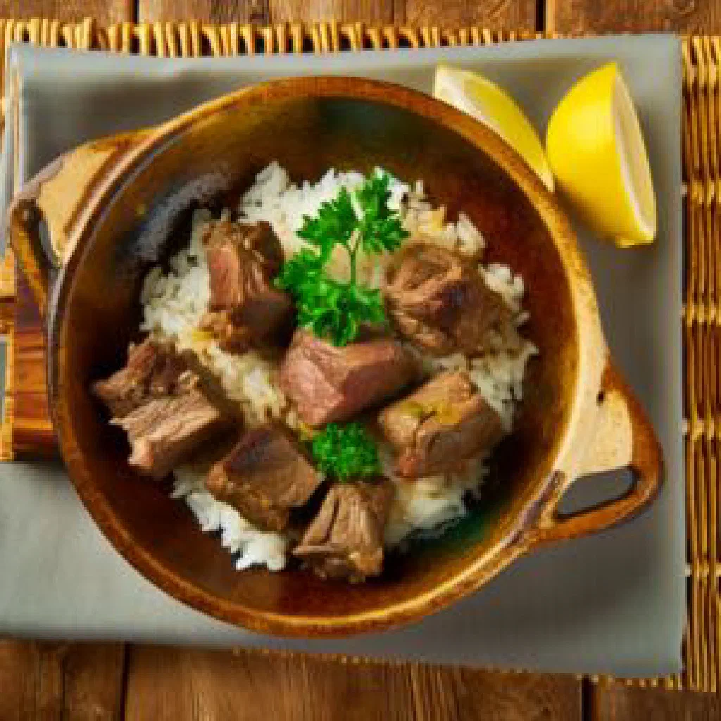 Slow-cooked Algerian khfaf with tender spiced meat served with fresh bread