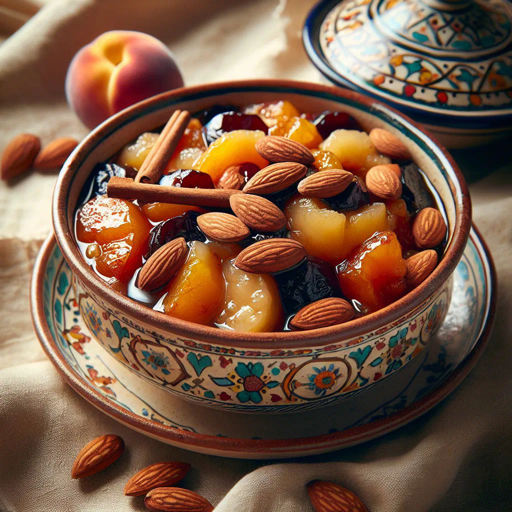 Tender lamb in a sweet spiced sauce with dried fruit and almonds