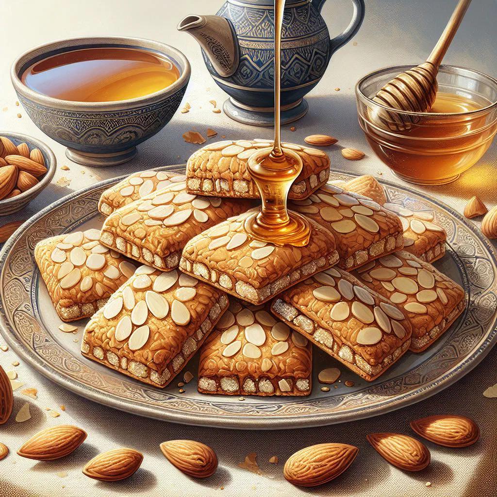 Diamond-shaped Makroud el Louse almond pastries dusted with icing sugar