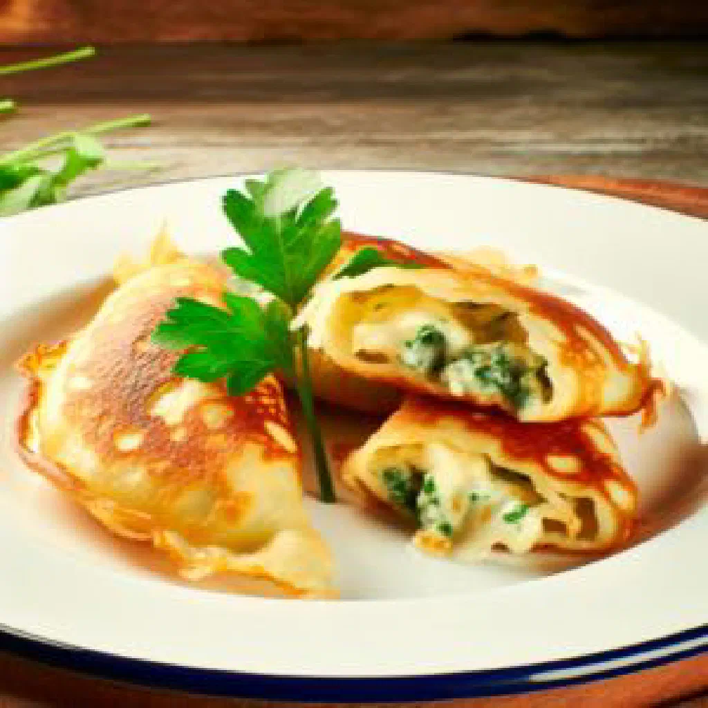 Golden pan-fried Mhajeb stuffed flatbreads filled with spiced vegetables