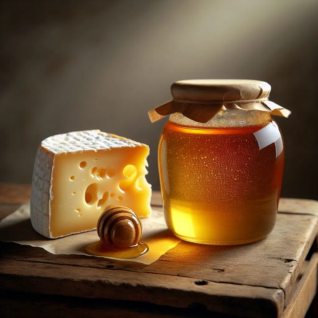Bowl of fresh mató cheese drizzled with golden honey