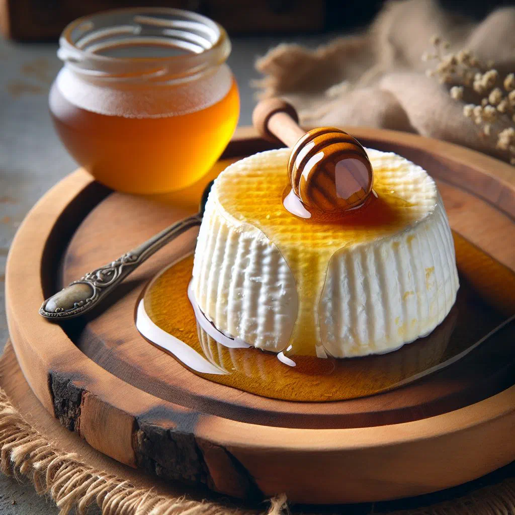 Fresh mató cheese drizzled with golden honey and topped with nuts