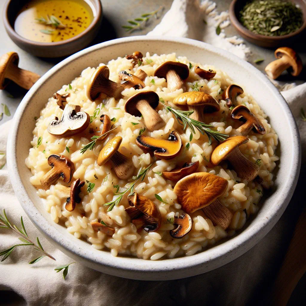 Creamy wild mushroom risotto garnished with fresh parsley