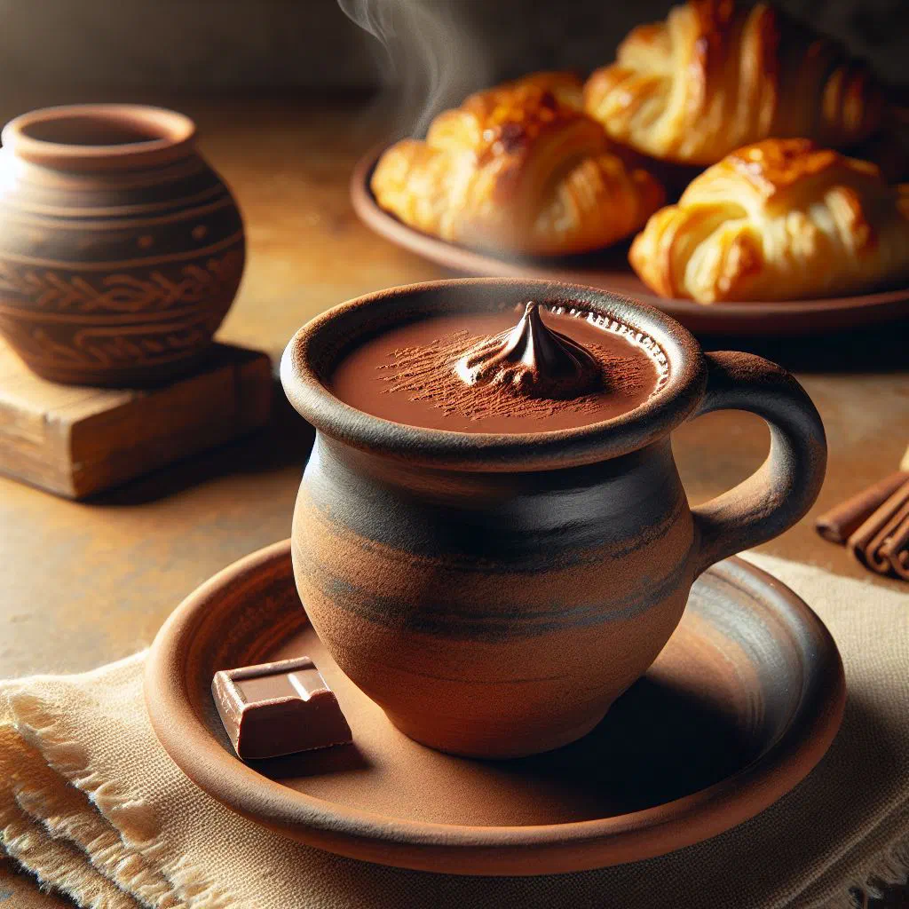 Warm melted dark chocolate served with fresh fruit and nuts