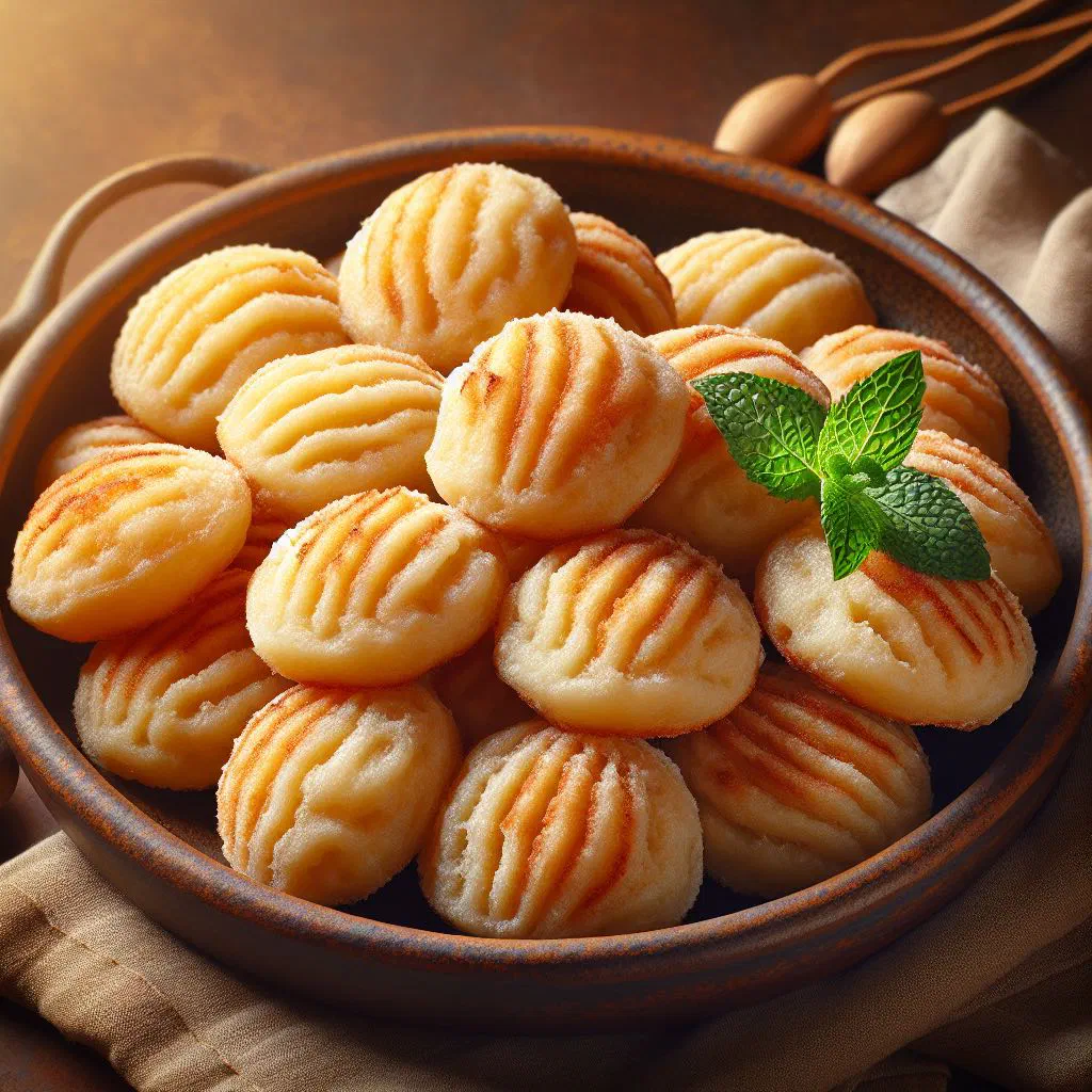 Golden fried banana fritters dusted with sugar on a plate