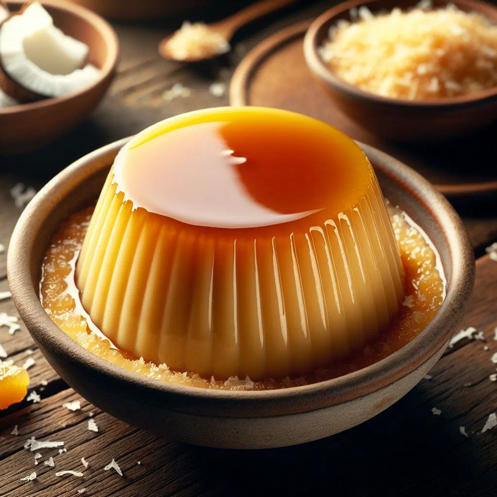 Slice of Angolan cassava pudding on a dessert plate