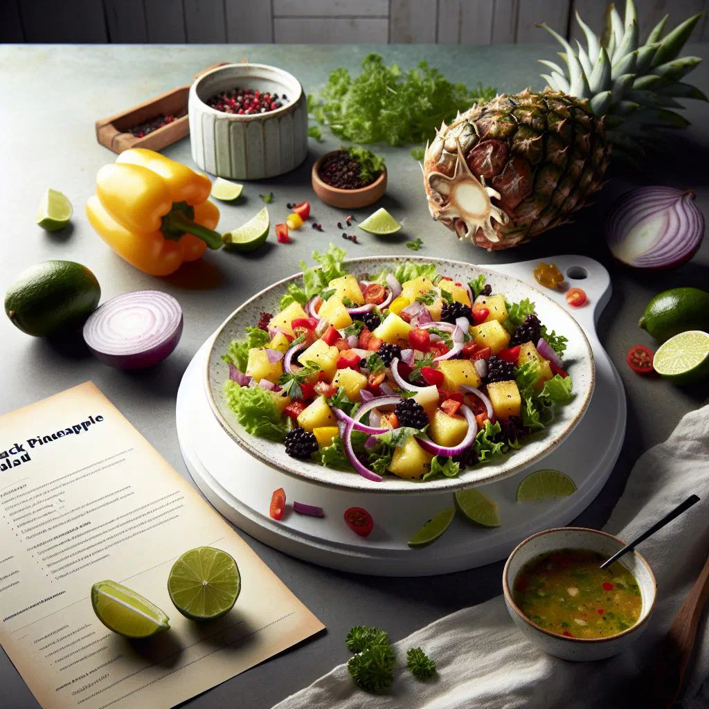 Colourful pineapple salad with red pepper, onion and fresh coriander