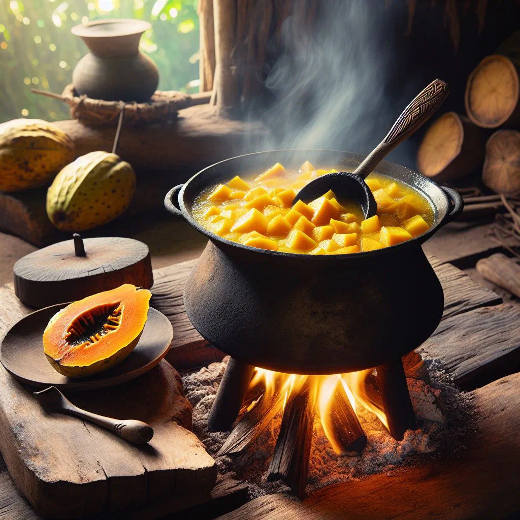 Caribbean pawpaw stew with diced papaya, peppers and carrots in a bowl