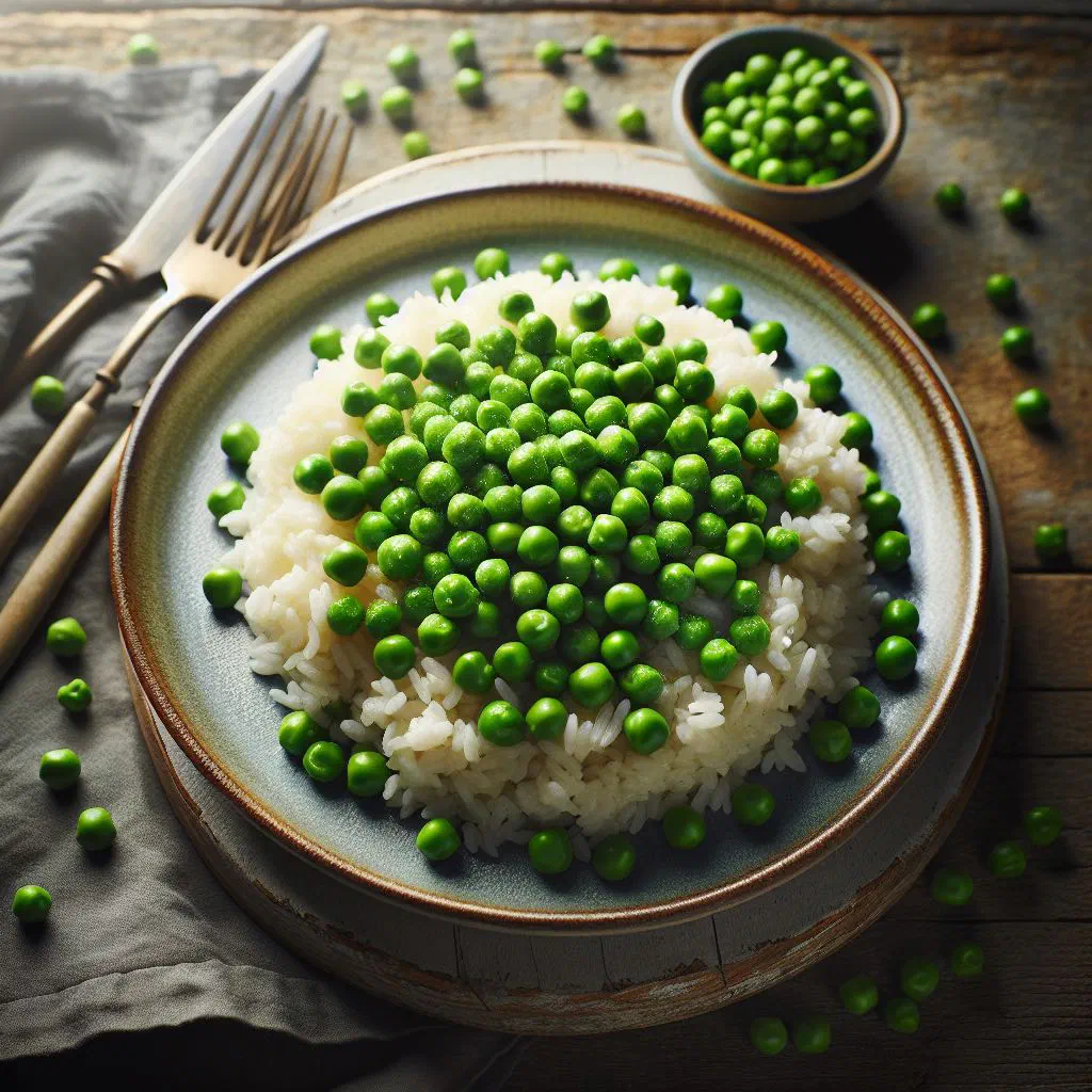 A bowl of Caribbean peas and rice garnished with fresh herbs