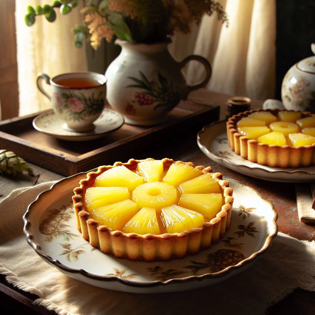 Golden baked pineapple tart with juicy pineapple pieces