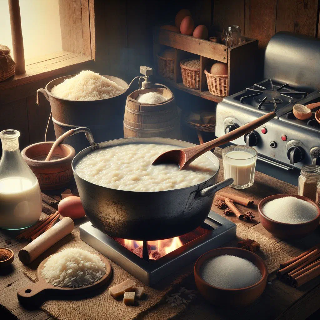 Creamy Caribbean rice porridge in a bowl dusted with cinnamon
