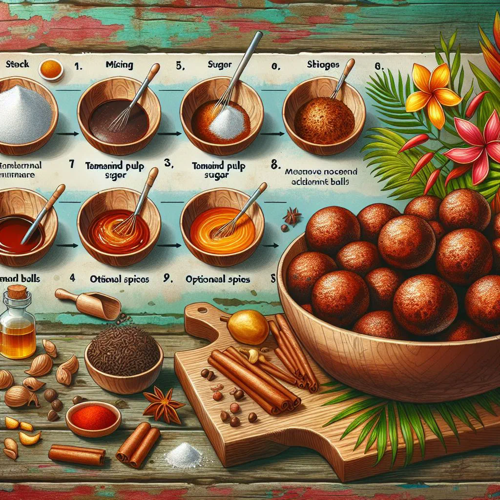 Sticky tamarind balls rolled in desiccated coconut on a plate
