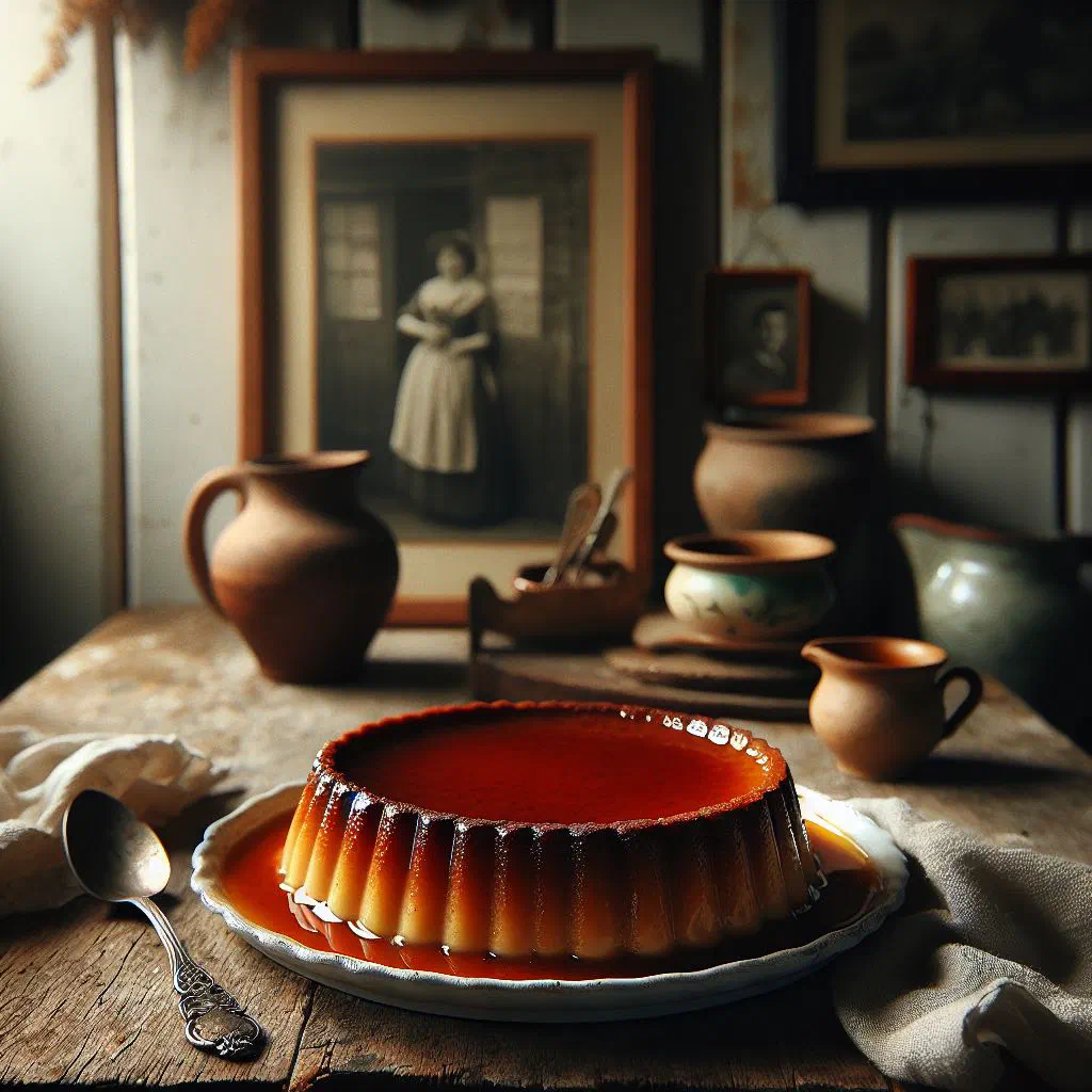 Homemade Argentinian flan with golden caramel sauce on a dessert plate