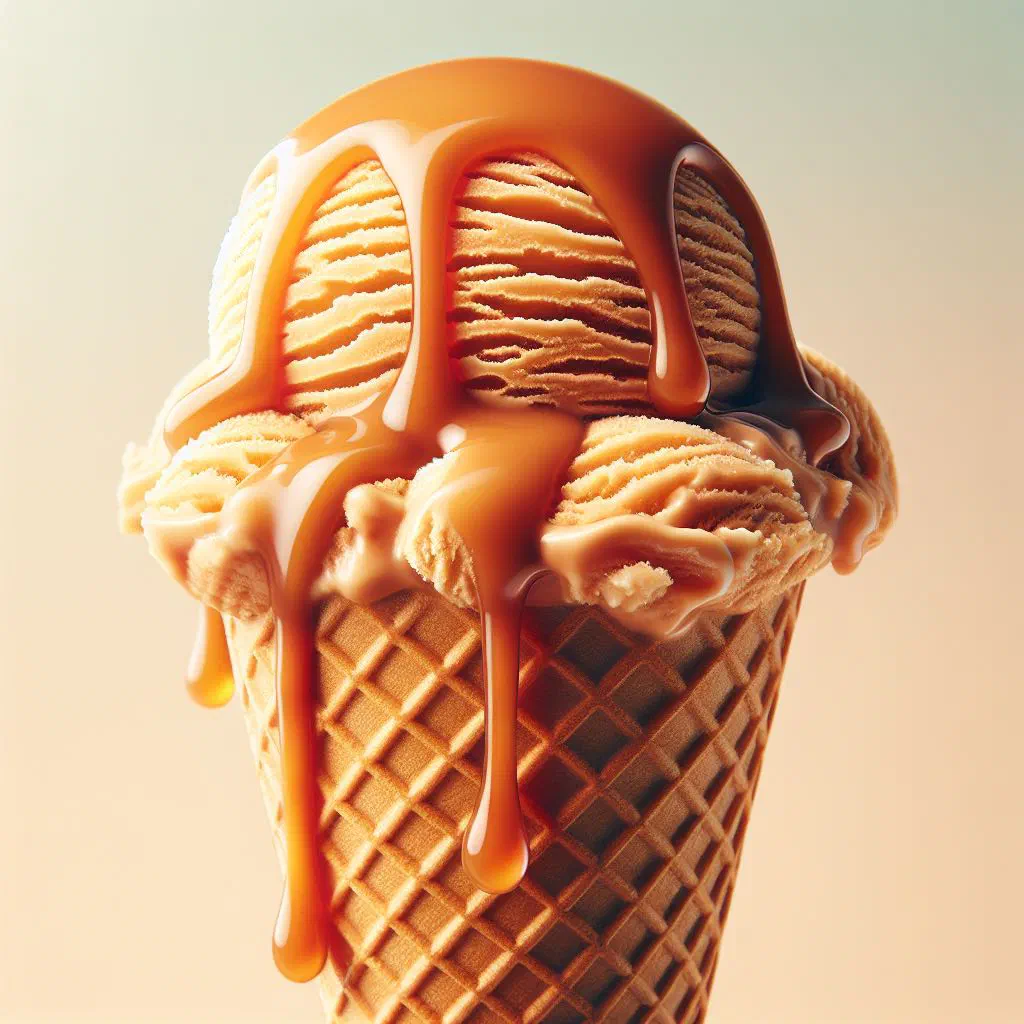 Scoops of creamy dulce de leche ice cream in a bowl
