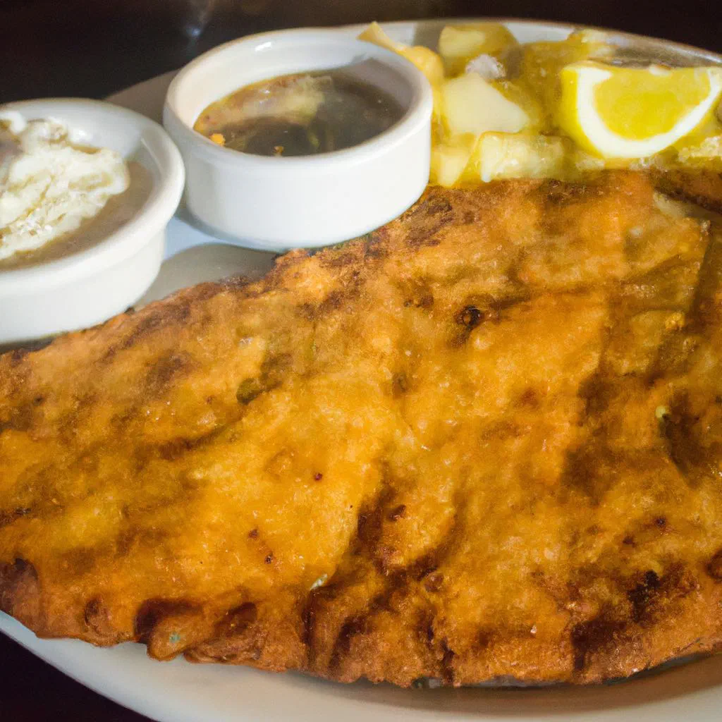 Golden breaded milanesa with lemon wedges and salad