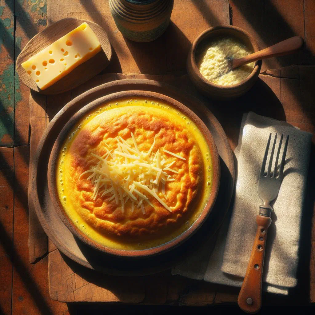 Golden squares of sopa paraguaya cornbread studded with cheese and onion