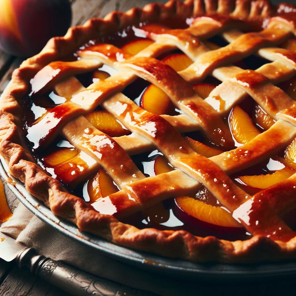 Layered peach sponge cake with vanilla cream and fresh peach slices