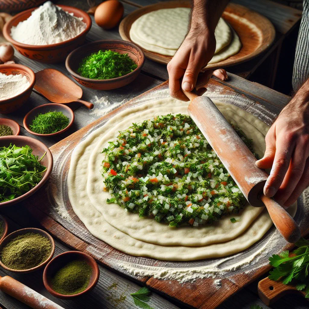 Armenian jingalov hats flatbread filled with fresh green herbs