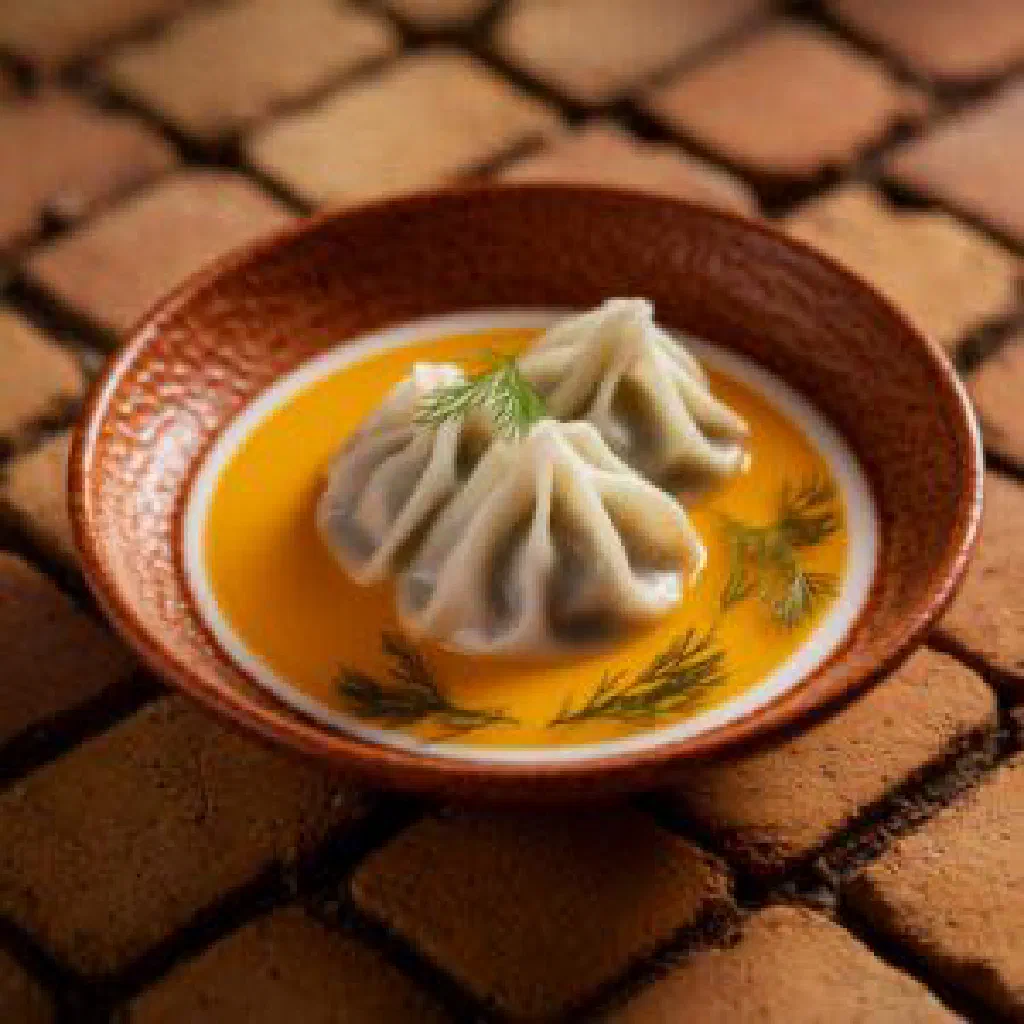 Armenian mante dumplings served with yoghurt sauce and spicy tomato salsa