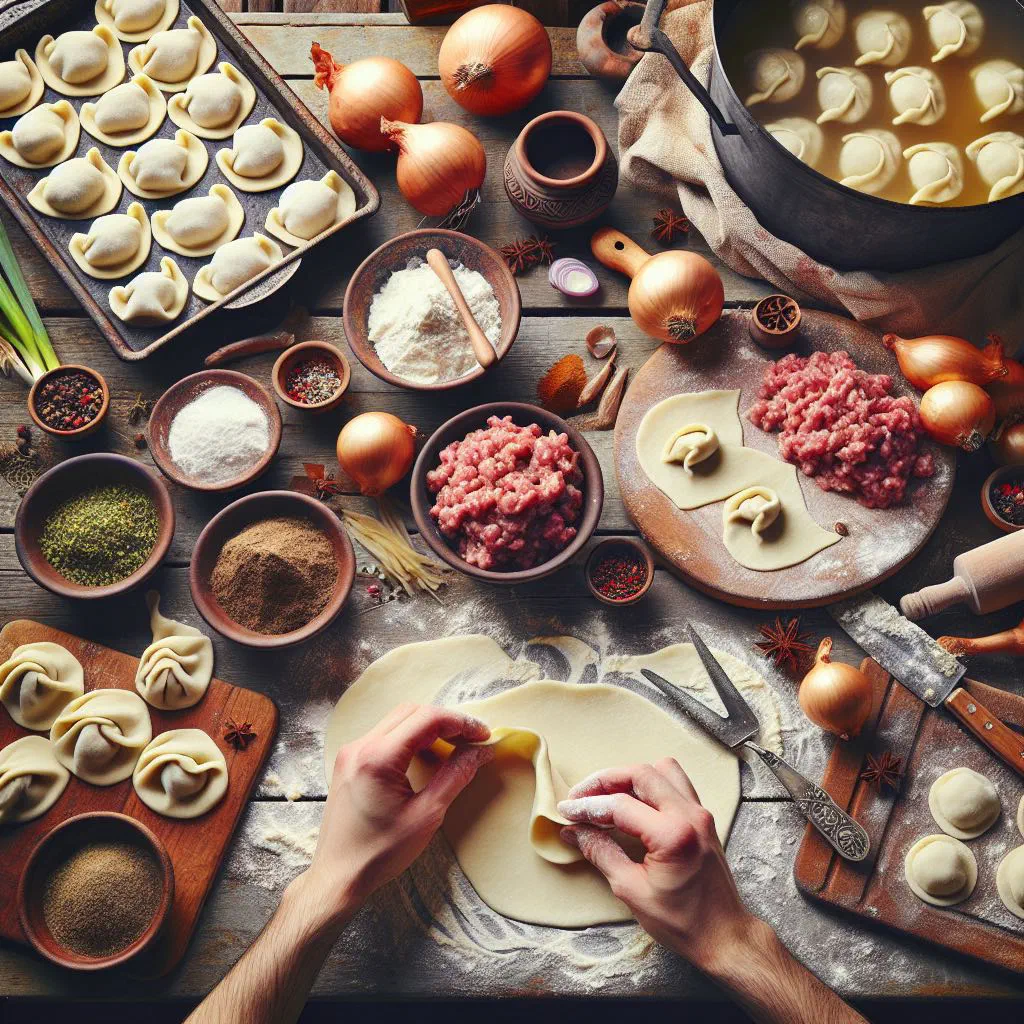 Baked Armenian manti dumplings served with yoghurt and mint