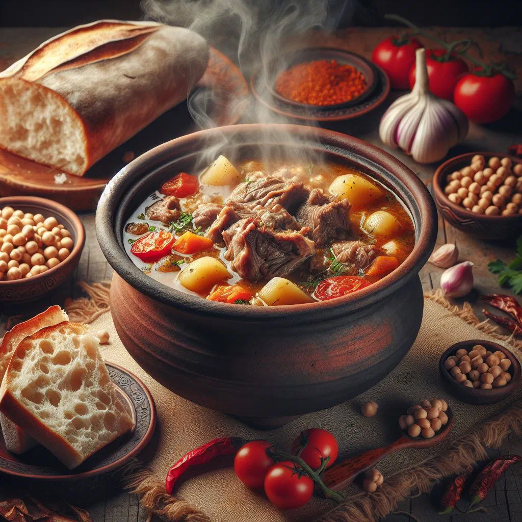 Piti lamb and chickpea stew served in a traditional clay pot
