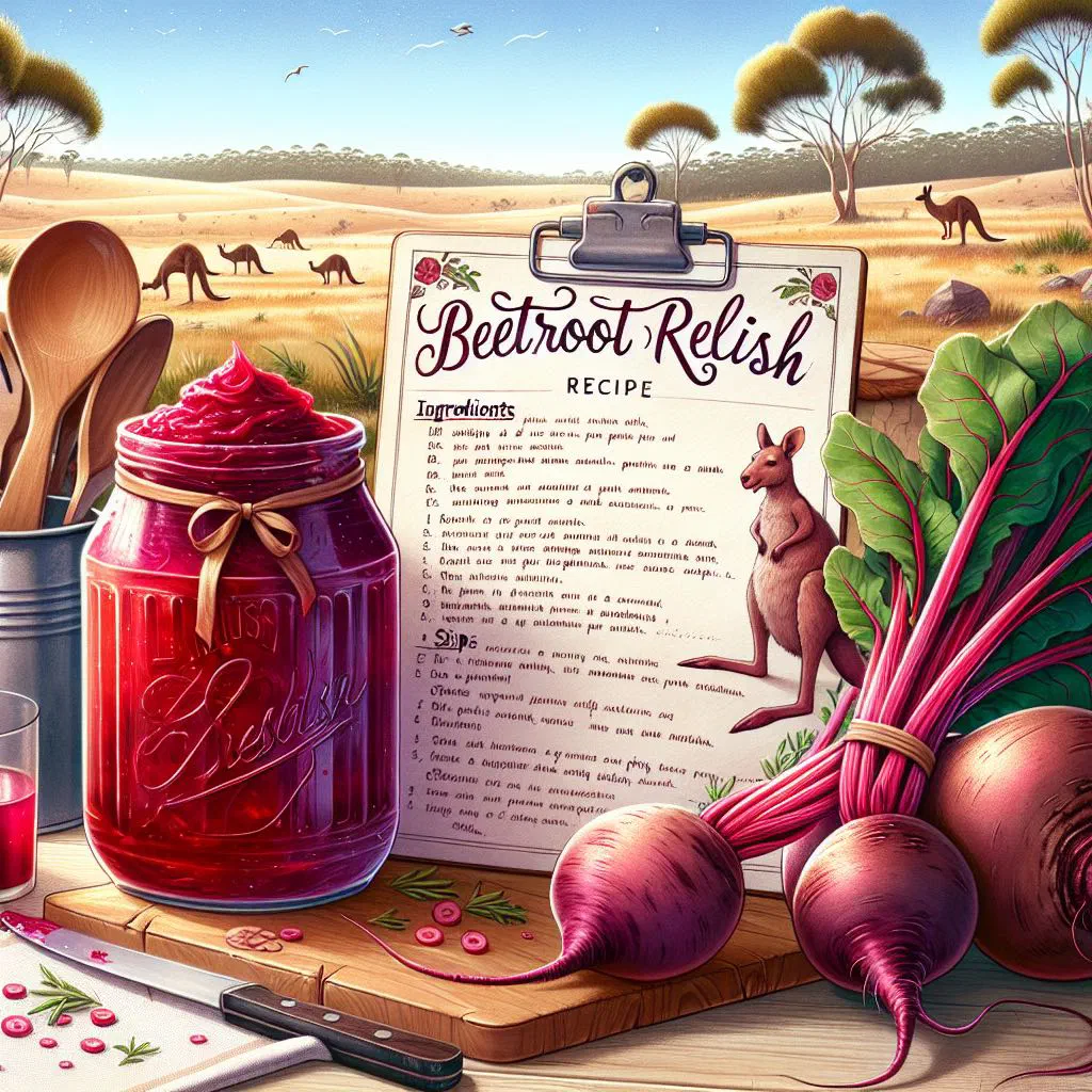 Deep-red beetroot relish in a glass jar with fresh bread