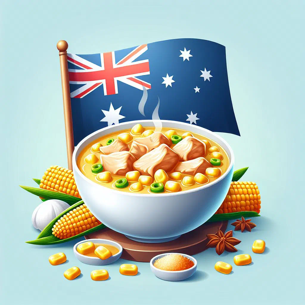 A steaming bowl of chicken and corn soup garnished with spring onions