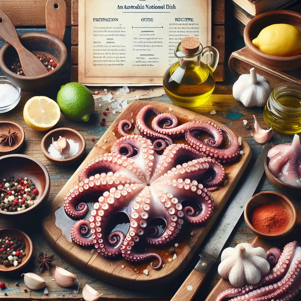Tender marinated octopus with lemon, herbs and olive oil on a plate
