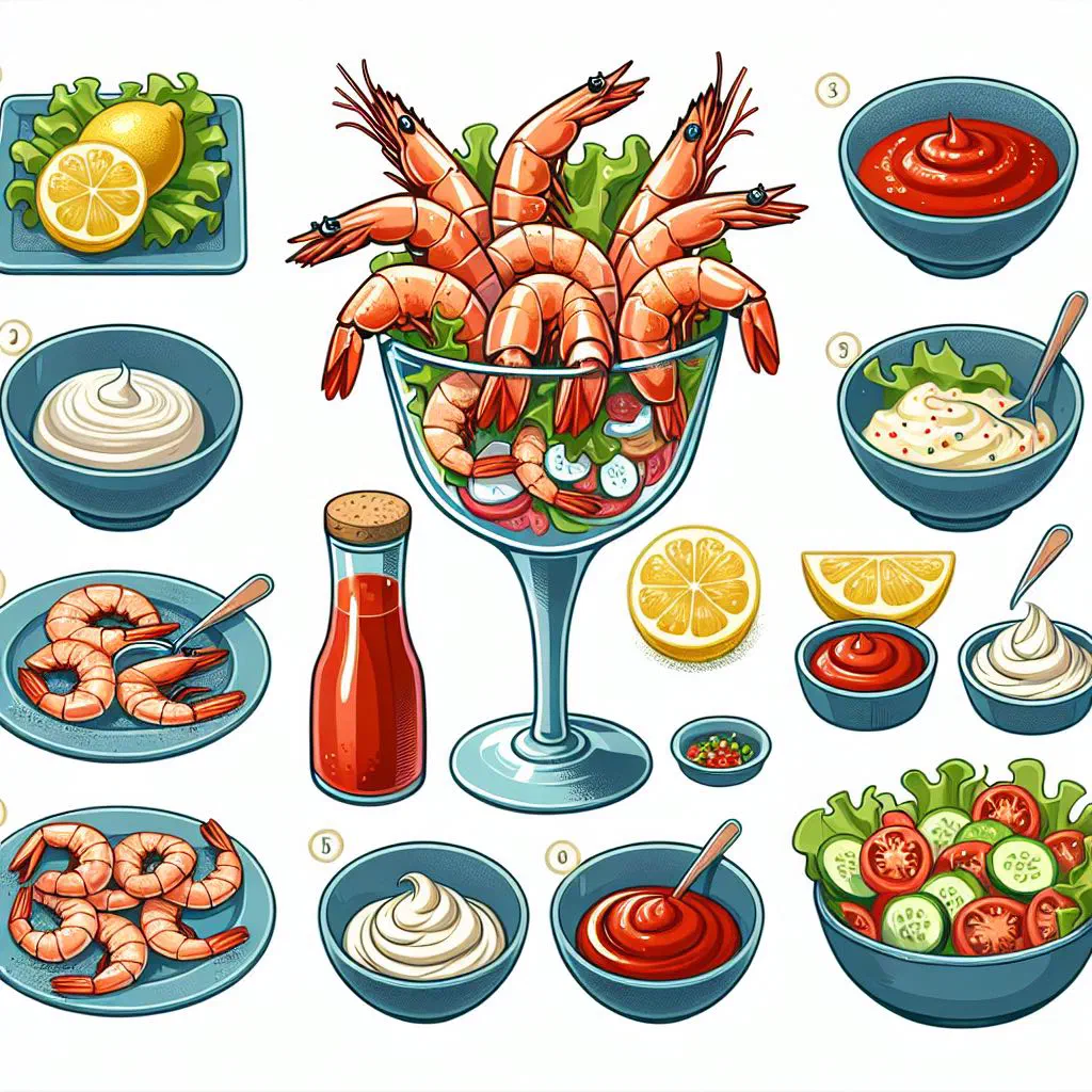 Prawn cocktail with prawns and cocktail sauce on lettuce leaves