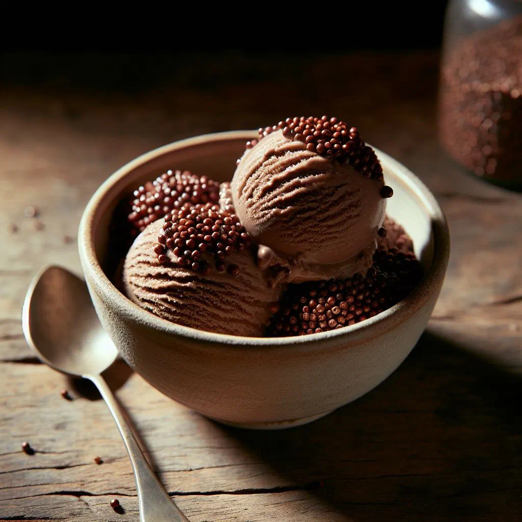 Scoops of creamy wattleseed ice cream in an elegant glass