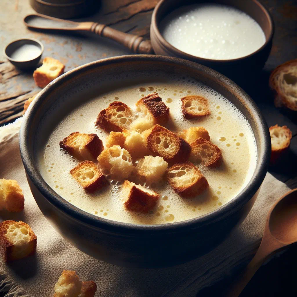 Creamy Austrian beer soup topped with crisp golden bread croutons
