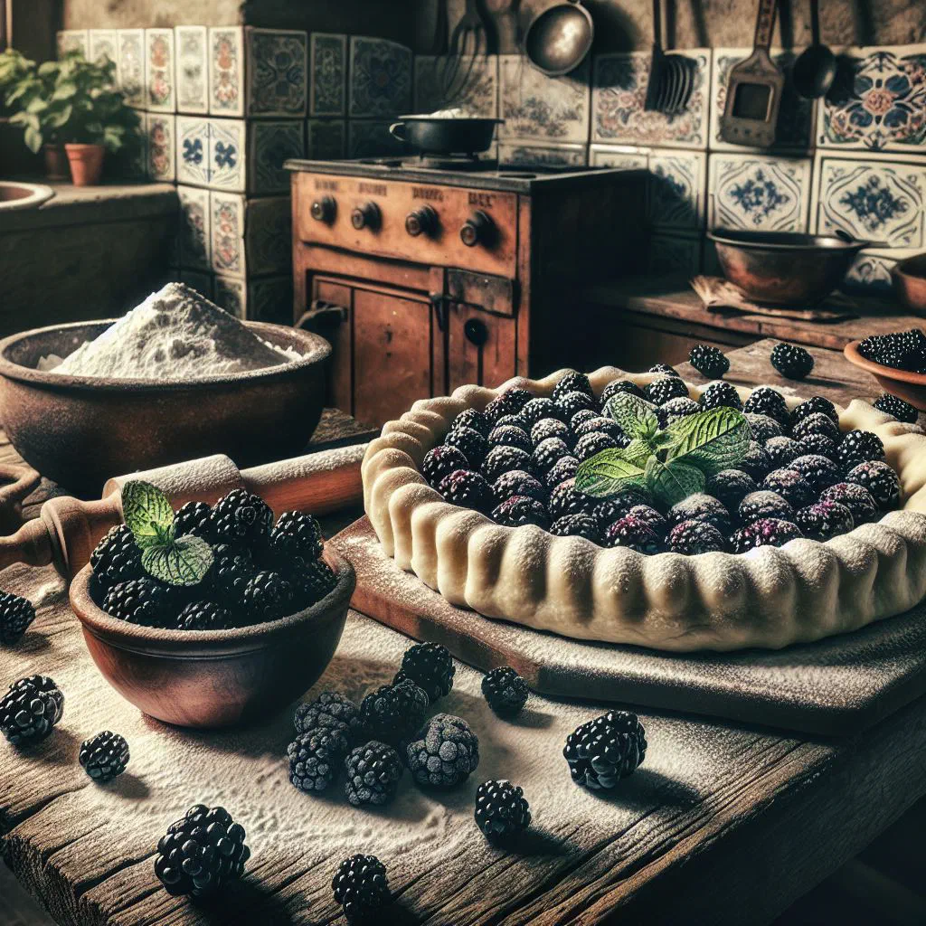Bilberry dumplings drizzled with vanilla sauce in a bowl
