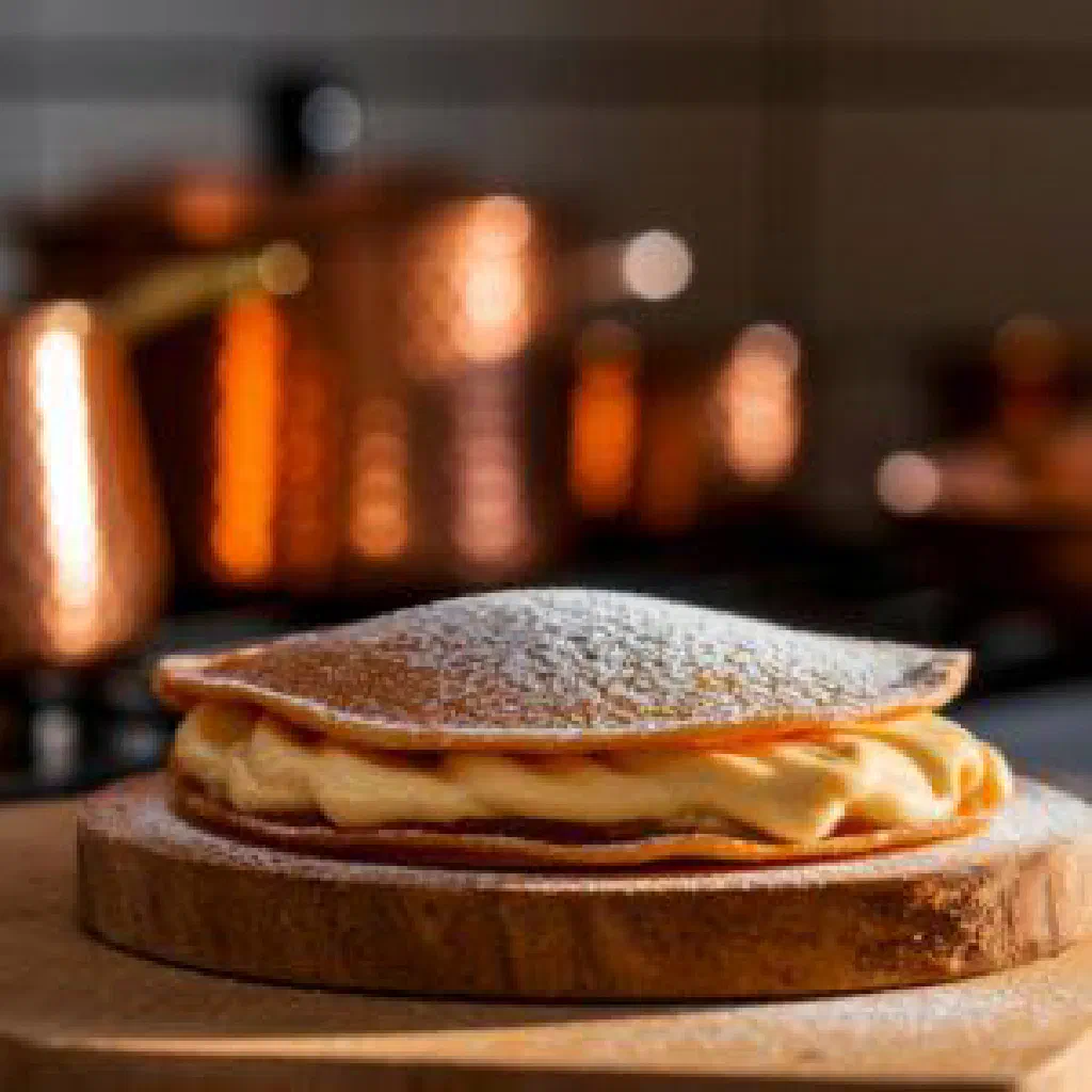 A stack of thin buckwheat crêpes ready to be filled and served