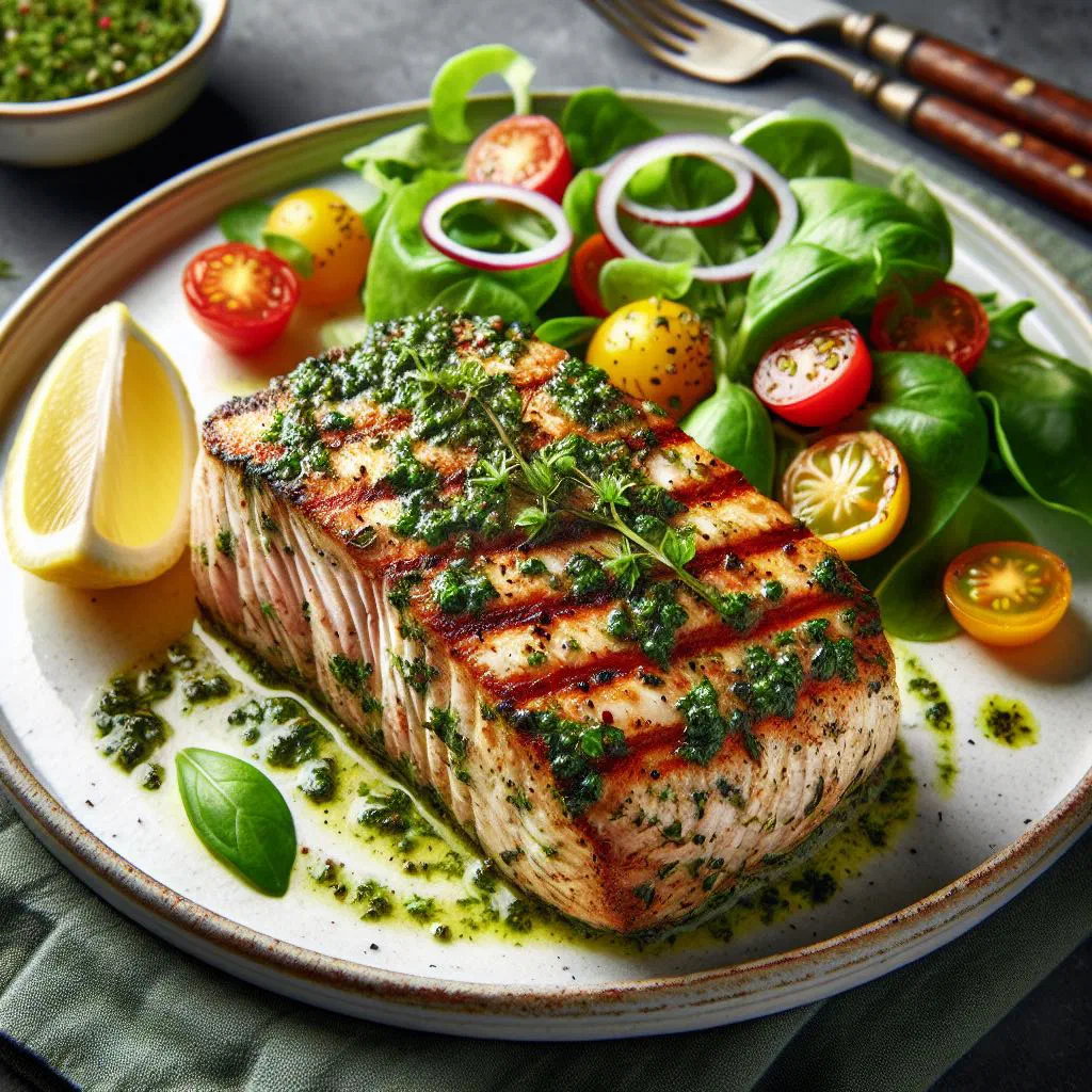 Baked char fillet with a golden herb crust on a plate
