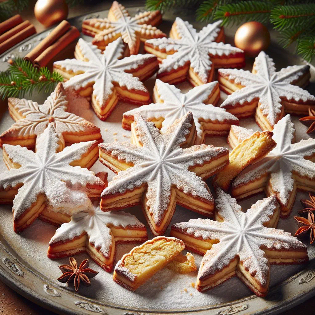 Star-shaped cinnamon biscuits topped with white icing