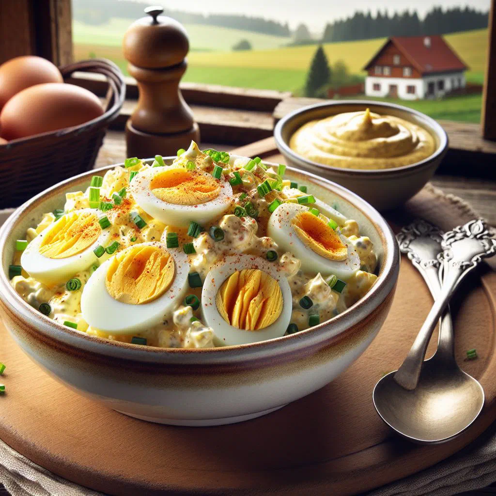 Creamy Austrian egg salad garnished with fresh chives