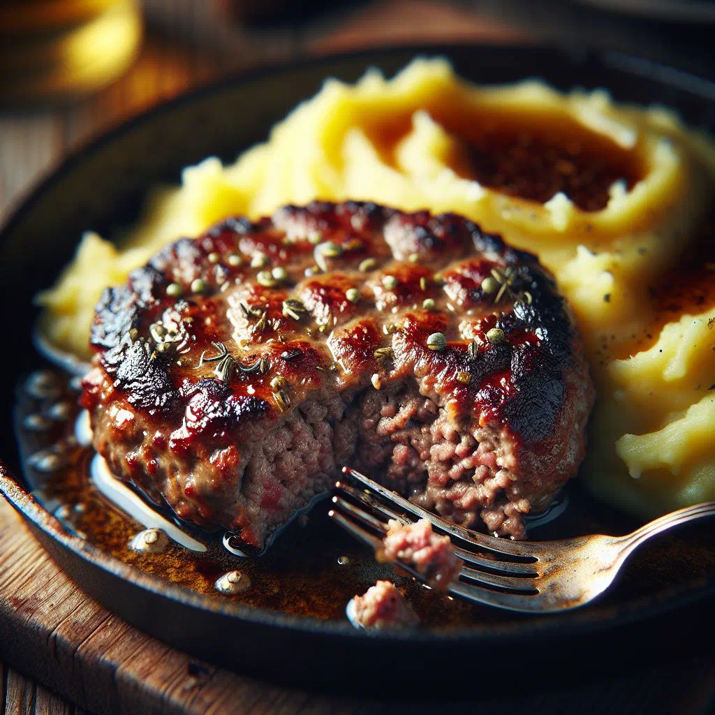 Golden fried meat patties served with creamy mashed potatoes