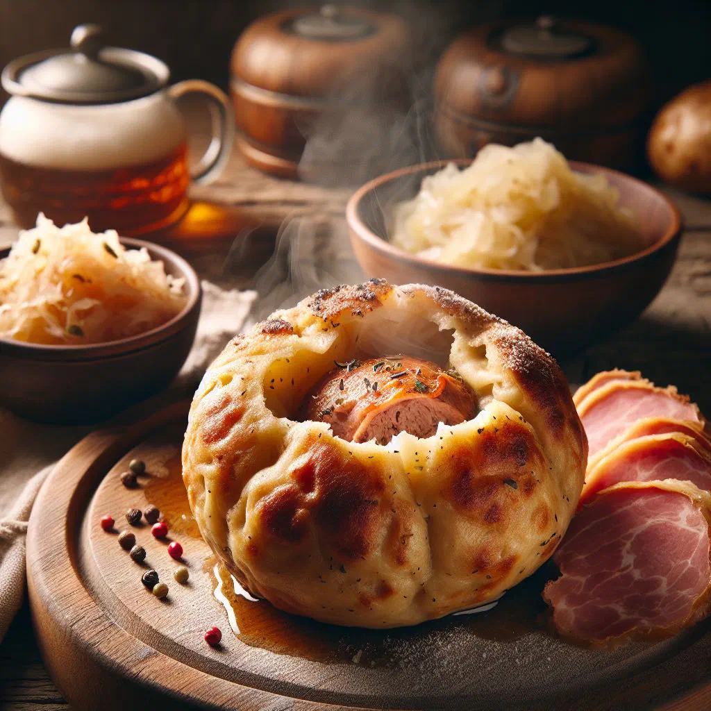Innviertler dumplings on a plate with browned butter and parsley