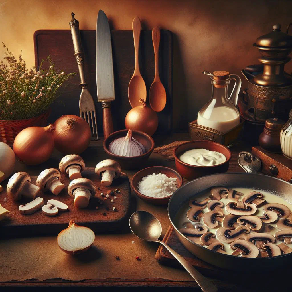 Creamy Austrian mushroom sauce garnished with fresh herbs