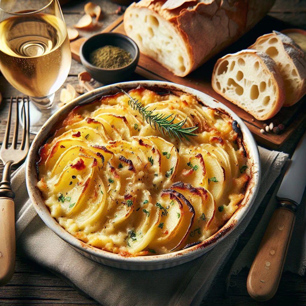 Golden baked potato casserole topped with melted cheese in a dish