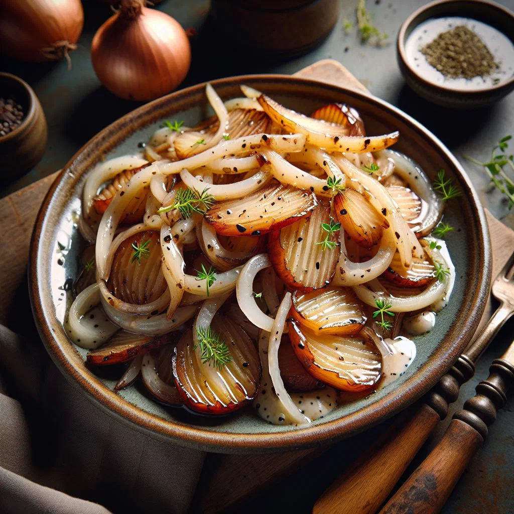 Salsify salad dressed with herbs and olive oil in a rustic bowl