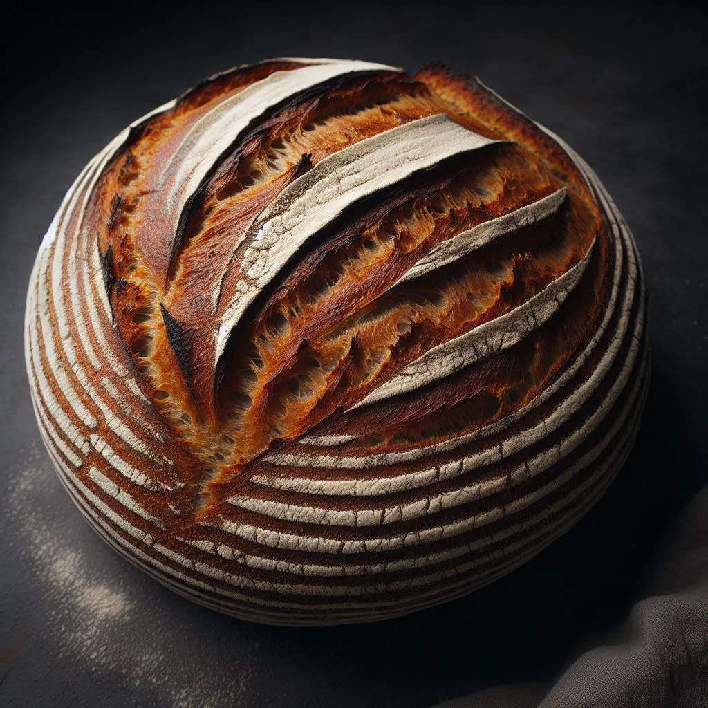 Rustic loaf of Austrian sourdough rye bread with a golden, crackly crust