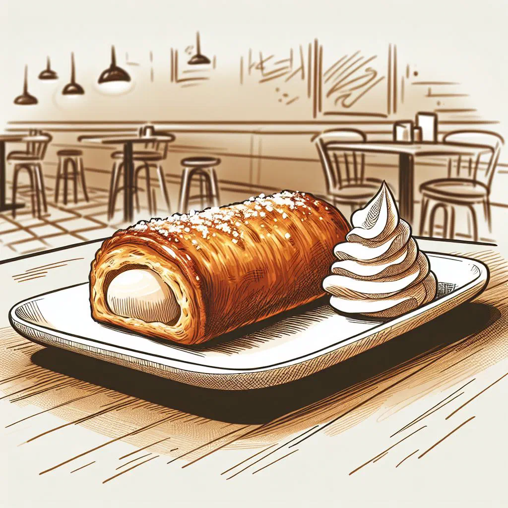 Slice of Viennese cream strudel dusted with icing sugar