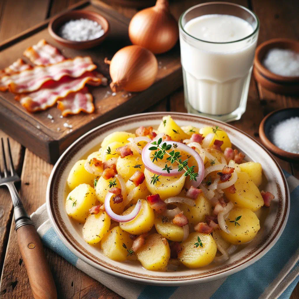 Golden pan-fried Viennese potato sterz garnished with fresh herbs